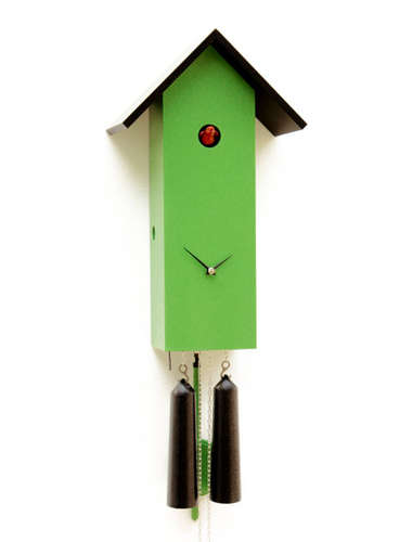Simple line birdhouse, green Cuckoo clock